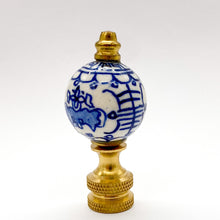 Load image into Gallery viewer, blue &amp; white finial, blue &amp; white, blue/white, blue and white, blue and white finial, porcelain finial, finials, porcelain finials, oriental finial, Chinese finial, asian finial, finial, finials, lampshade top, lampshade topper, lampshade finial, lamp finial