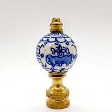 Load image into Gallery viewer, blue &amp; white finial, blue &amp; white, blue/white, blue and white, blue and white finial, porcelain finial, finials, porcelain finials, oriental finial, Chinese finial, asian finial, finial, finials, lampshade top, lampshade topper, lampshade finial, lamp finial
