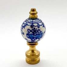 Load image into Gallery viewer, blue &amp; white finial, blue &amp; white, blue/white, blue and white, blue and white finial, porcelain finial, finials, porcelain finials, oriental finial, Chinese finial, asian finial, finial, finials, lampshade top, lampshade topper, lampshade finial, lamp finial