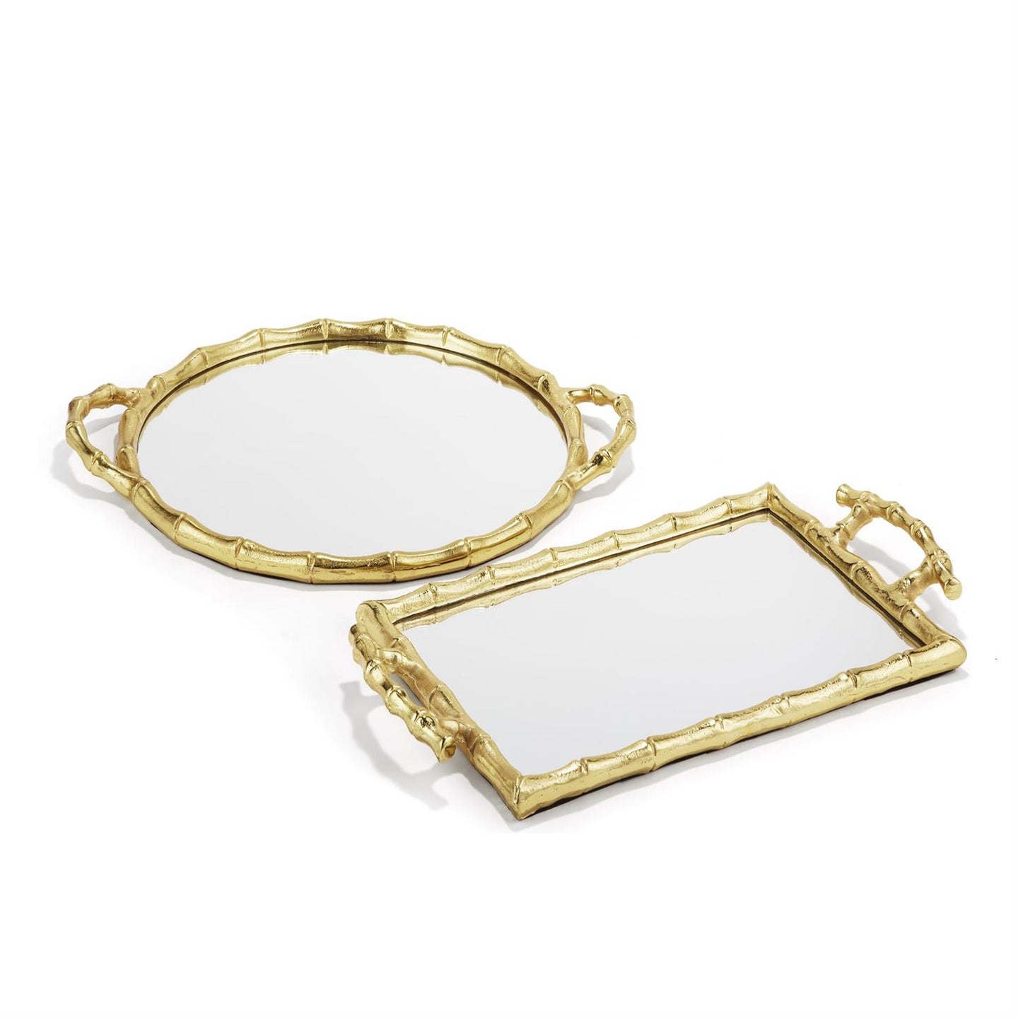 Gold Round Bamboo Mirror Tray