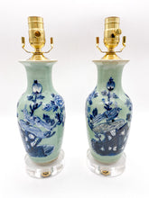 Load image into Gallery viewer, Bird on Branch Celadon Vase Lamp -11" height to socket