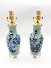 Load image into Gallery viewer, Bird on Branch Celadon Vase Lamp -11" height to socket