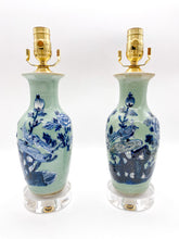 Load image into Gallery viewer, Bird on Branch Celadon Vase Lamp -11" height to socket
