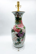 Load image into Gallery viewer, Birds and Peonies Fishtail Vase Lamp (21&quot; to harp saddle)