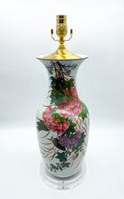Load image into Gallery viewer, Birds and Peonies Fishtail Vase Lamp (21&quot; to harp saddle)
