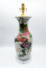 Load image into Gallery viewer, Birds and Peonies Fishtail Vase Lamp (21&quot; to harp saddle)