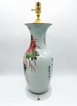 Load image into Gallery viewer, Birds and Peonies Fishtail Vase Lamp (21&quot; to harp saddle)