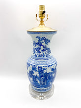 Load image into Gallery viewer, Blue &amp; White Oriental Garden Gathering Porcelain Vase Lamp