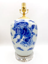 Load image into Gallery viewer, Blue &amp; Celadon Fou Lion Lamp, ~22"