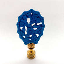 Load image into Gallery viewer, finial, finials, blue finial, carved finial, cinnabar finial, cinnabar, blue dyed cinnabar, blue dyed, tropical finial, bamboo, floral, floral finial