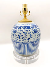 Load image into Gallery viewer, Blue &amp; White Melon Jar Lamp, ~20"
