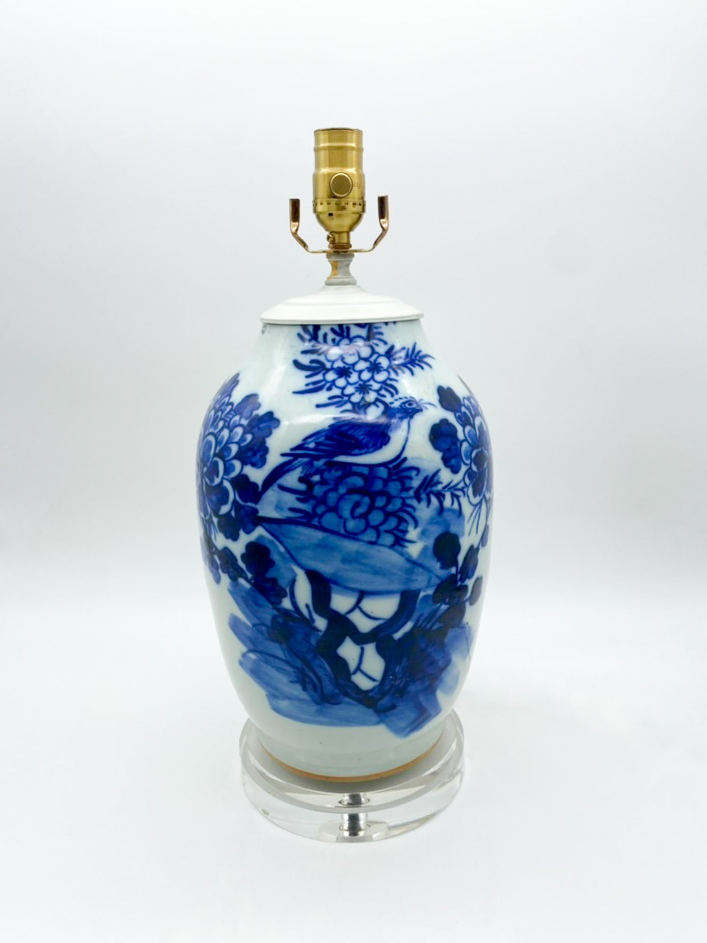 Blue/White Floral Bird Cut Neck Vase Table Lamp -15.5