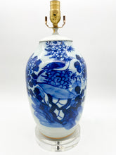 Load image into Gallery viewer, Blue/White Floral Bird Cut Neck Vase Table Lamp -15.5&quot;