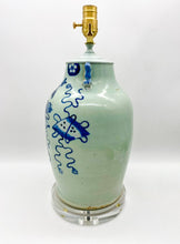 Load image into Gallery viewer, Blue Cut Neck Vintage Porcelain Vase Lamp