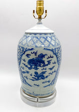 Load image into Gallery viewer, Blue/White Cut Neck Vase Lamp