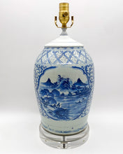 Load image into Gallery viewer, Blue/White Cut Neck Vase Lamp