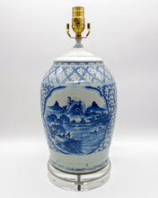 Load image into Gallery viewer, Blue/White Cut Neck Vase Lamp