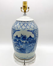 Load image into Gallery viewer, Blue/White Cut Neck Vase Lamp