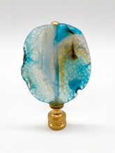 Load image into Gallery viewer, Decorative lamp finial with blue and green agate stone on a gold base against a white background