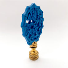 Load image into Gallery viewer, finial, finials, blue finial, carved finial, cinnabar finial, cinnabar, blue dyed cinnabar, blue dyed, tropical finial, bamboo, floral, floral finial