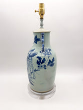 Load image into Gallery viewer, Antique Celadon &amp; Blue Lamp with Pheasants and Fou Lion Handles, ~27&quot;