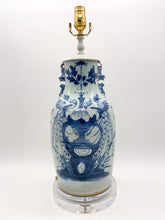Load image into Gallery viewer, Antique Celadon &amp; Blue Lamp with Pheasants and Fou Lion Handles, ~27&quot;