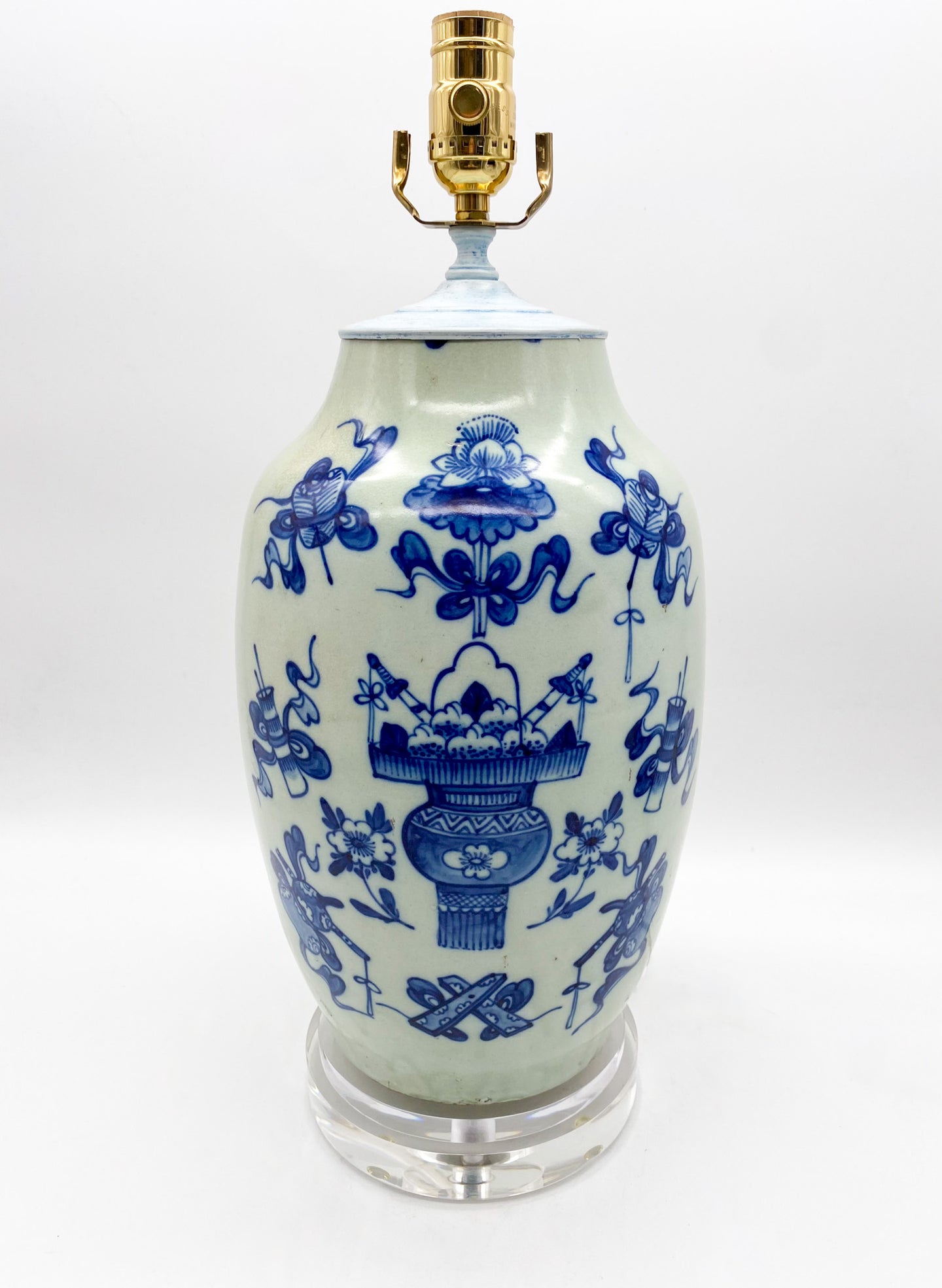 Blue/White-Cut-Neck-Vase-Lamp.-16.5 -(to-harp-saddle)