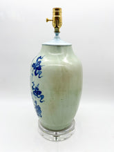 Load image into Gallery viewer, Blue/White-Cut-Neck-Vase-Lamp.-16.5 -(to-harp-saddle)