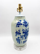 Load image into Gallery viewer, Blue/White-Cut-Neck-Vase-Lamp.-16.5 -(to-harp-saddle)