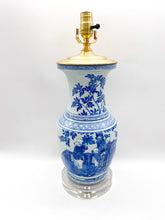 Load image into Gallery viewer, Blue &amp; White Oriental Garden Gathering Porcelain Vase Lamp