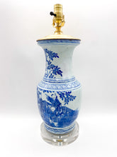 Load image into Gallery viewer, Blue &amp; White Oriental Garden Gathering Porcelain Vase Lamp