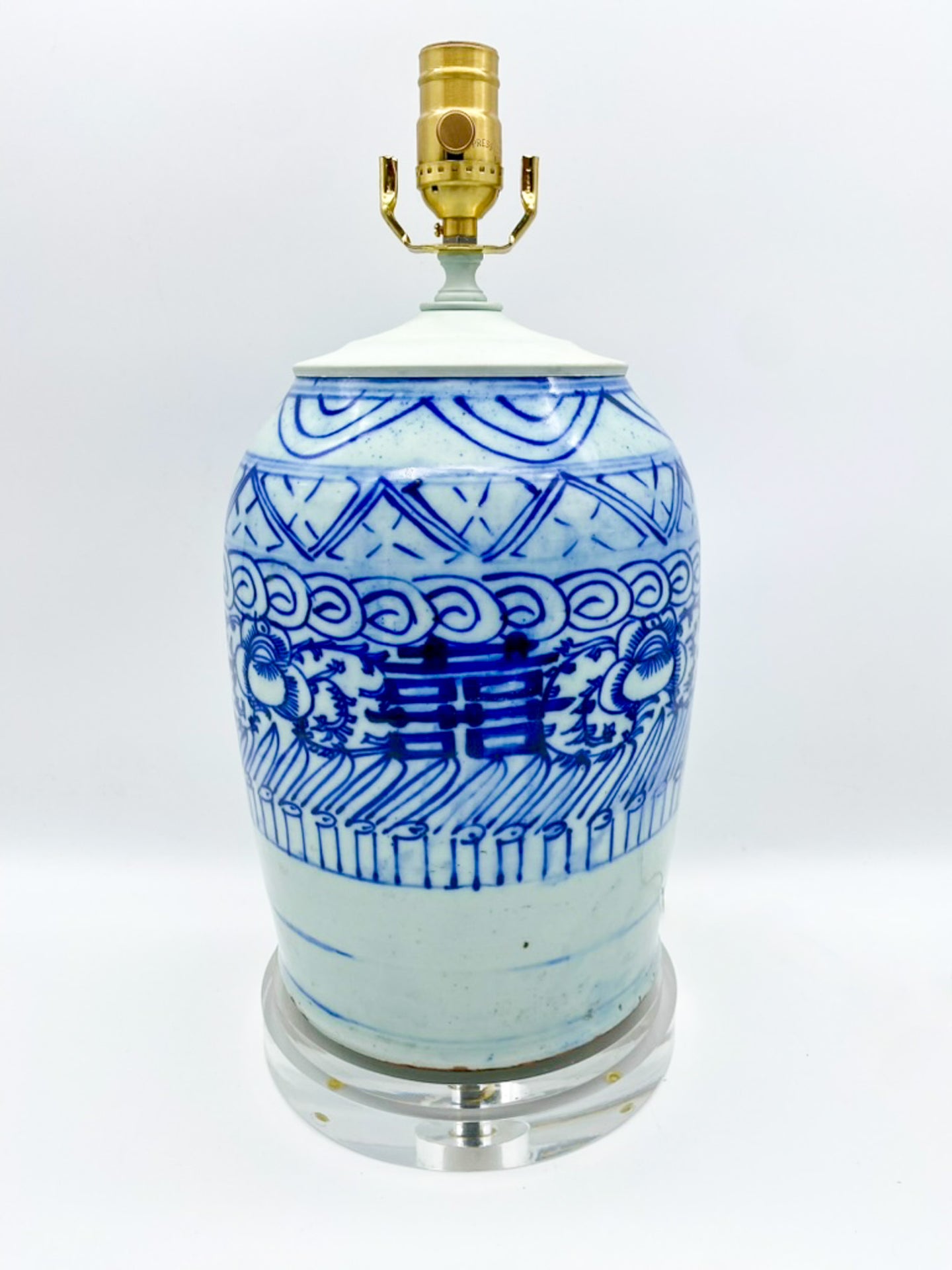 Blue/White Happiness Jar Lamp