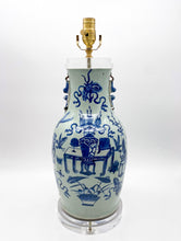 Load image into Gallery viewer, Blue and Celadon Cut Neck Vase Lamp