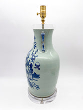 Load image into Gallery viewer, Blue and Celadon Cut Neck Vase Lamp