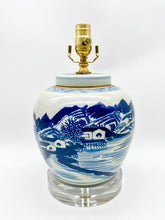 Load image into Gallery viewer, Blue and White Canton Jar Lamp, 11&quot; at harp saddle