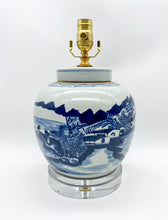 Load image into Gallery viewer, Blue and White Canton Jar Lamp, 11&quot; at harp saddle