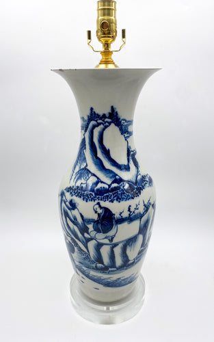 Vintage Blue and White Chinese Vase Lamp, 20