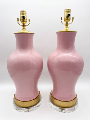 enchanted lighting, lamp, lighting store, pink lamps, pink and gold lamps, pink and gold lamp with acrylic base, acrylic base lamp, blush lamp, blush and gold lamp 