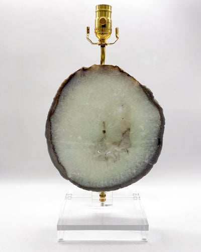 Grey/Green Quartz Agate Slab on Acrylic Lamp
