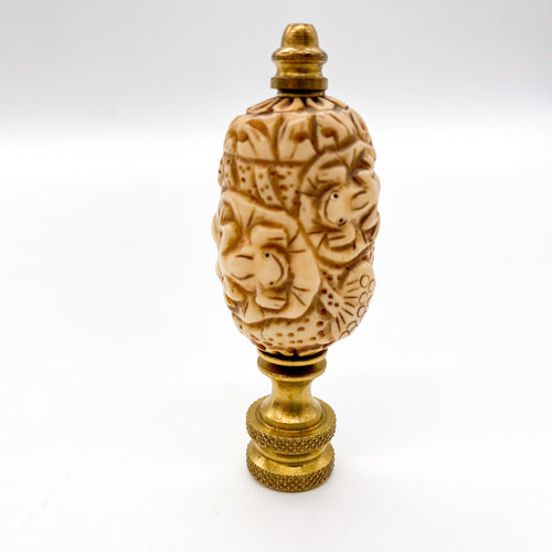 carved ivory finial, faux carved ivory, ivory finial, turtle finial, turtle on lily pad, lampshade finial, lamp finial, lampshades Dallas, finials Dallas, lamps Dallas, lighting store Dallas