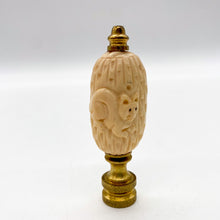 Load image into Gallery viewer, lamps, lamps store, lighting store, Dallas lampshade store, Dallas lamps, interior design Dallas, lampshade store, lampshades Dallas,  cat finial, finial with cats, cats, cat, feline, lamp finial, lampshade finial, carved ivory, faux ivory, kitty cat, meow, meow cat, furry cat, pair of cats, cat duo
