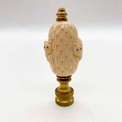 lamps, lamps store, lighting store, Dallas lampshade store, Dallas lamps, interior design Dallas, lampshade store, lampshades Dallas,  cat finial, finial with cats, cats, cat, feline, lamp finial, lampshade finial, carved ivory, faux ivory, kitty cat, meow, meow cat, furry cat, pair of cats, cat duo