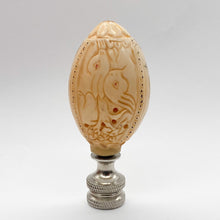Load image into Gallery viewer, finial, finials, carved bone, faux bone, faux ivory, carving, carved bunny, bunnies, bunny finial, carved rabbit, carved rabbits, rabbit finial, rabbit finial, lampshade finial, lampshade topper, lamp topper, lamp top, oval finial, table lamp finial, table lamp top, table lamp topper