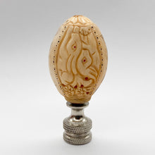 Load image into Gallery viewer, finial, finials, carved bone, faux bone, faux ivory, carving, carved bunny, bunnies, bunny finial, carved rabbit, carved rabbits, rabbit finial, rabbit finial, lampshade finial, lampshade topper, lamp topper, lamp top, oval finial, table lamp finial, table lamp top, table lamp topper