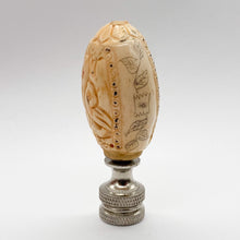 Load image into Gallery viewer, finial, finials, carved bone, faux bone, faux ivory, carving, carved bunny, bunnies, bunny finial, carved rabbit, carved rabbits, rabbit finial, rabbit finial, lampshade finial, lampshade topper, lamp topper, lamp top, oval finial, table lamp finial, table lamp top, table lamp topper