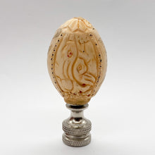 Load image into Gallery viewer, finial, finials, carved bone, faux bone, faux ivory, carving, carved bunny, bunnies, bunny finial, carved rabbit, carved rabbits, rabbit finial, rabbit finial, lampshade finial, lampshade topper, lamp topper, lamp top, oval finial, table lamp finial, table lamp top, table lamp topper