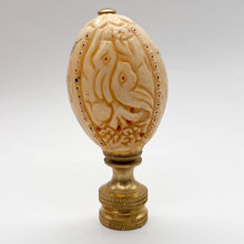 Load image into Gallery viewer, finial, finials, carved bone, faux bone, faux ivory, carving, carved monkey, monkey, monkeys, monkey finial, monkeys finial, lampshade finial, lampshade topper, lamp topper, lamp top, oval finial, table lamp finial, table lamp top, table lamp topper