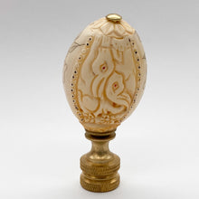 Load image into Gallery viewer, finial, finials, carved bone, faux bone, faux ivory, carving, carved monkey, monkey, monkeys, monkey finial, monkeys finial, lampshade finial, lampshade topper, lamp topper, lamp top, oval finial, table lamp finial, table lamp top, table lamp topper
