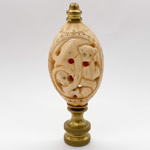 Load image into Gallery viewer, finial, finials, carved bone, faux bone, faux ivory, carving, carved monkey, monkey, monkeys, monkey finial, monkeys finial, lampshade finial, lampshade topper, lamp topper, lamp top, oval finial, table lamp finial, table lamp top, table lamp topper