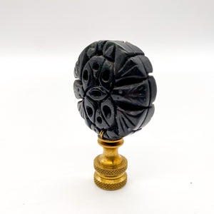 Carved Black-Green Disc Finial, 2-3/8"